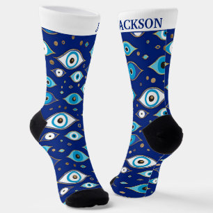 Custom name - Evil Eye protection pattern  Socks