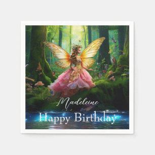 Custom Name Fairy Woodland Forest Happy Birthday Napkin