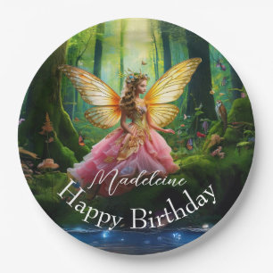 Custom Name Fairy Woodland Forest Happy Birthday Paper Plate