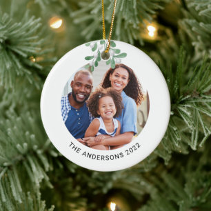Custom Name Family Photo Mistletoe Ceramic Tree Decoration