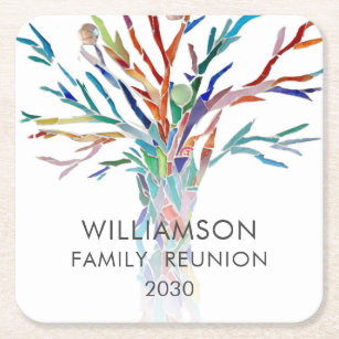  Custom Name Family Reunion  Square Paper Coaster
