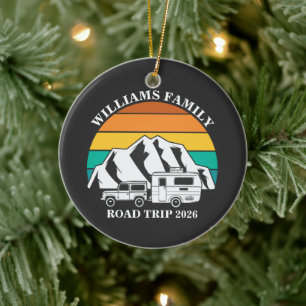 custom name family vacation mountain Road Trip Ceramic Tree Decoration