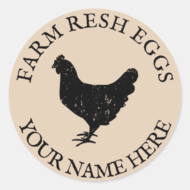 Custom name farm fresh eggs chicken silhouette classic round sticker (Front)