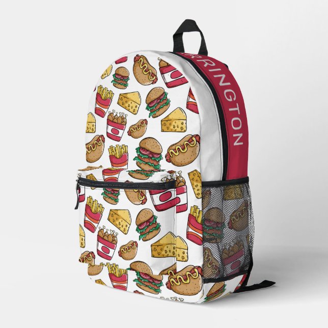 Custom Name Fast Food Pattern Printed Backpack (Back Corner Right)