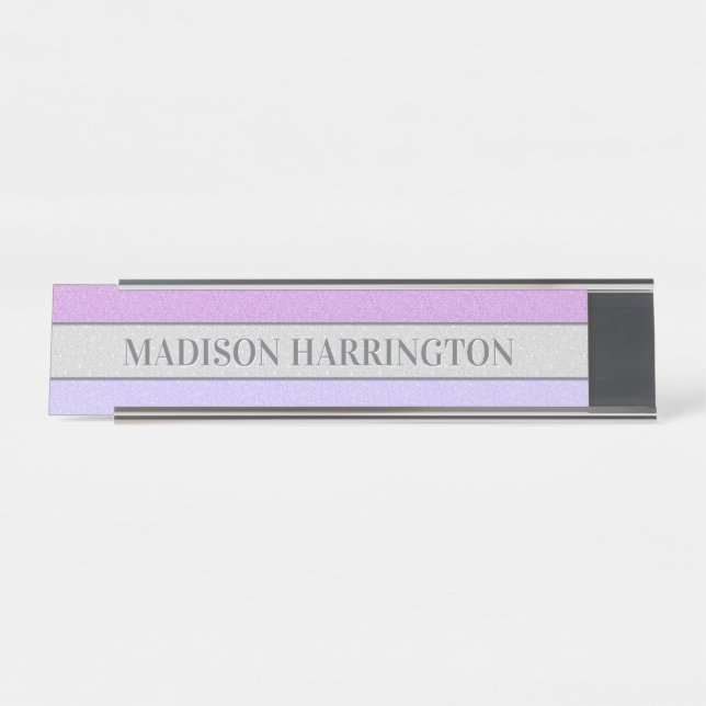Custom Name Faux Glitter Bling Desk Name Plate (Front)
