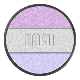 Custom Name Faux Glitter Bling Hockey Puck