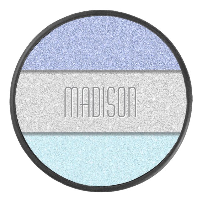 Custom Name Faux Glitter Bling Hockey Puck (Front)