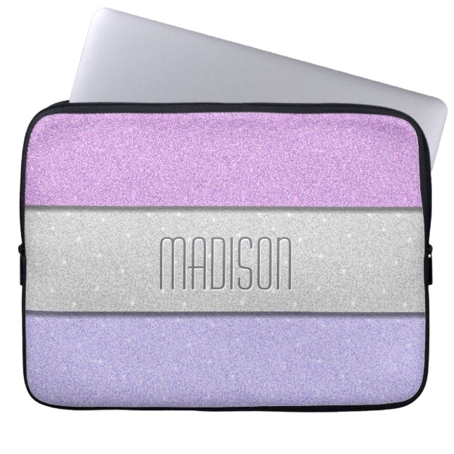 Custom Name Faux Glitter Bling Laptop Sleeve (Front)