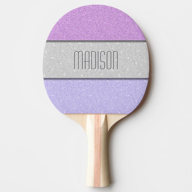 Custom Name Faux Glitter Bling Ping Pong Paddle (Front)