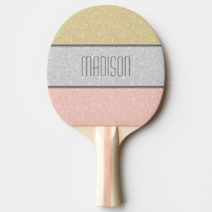 Custom Name Faux Glitter Bling Ping Pong Paddle