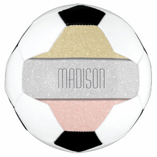 Custom Name Faux Glitter Bling Soccer Ball