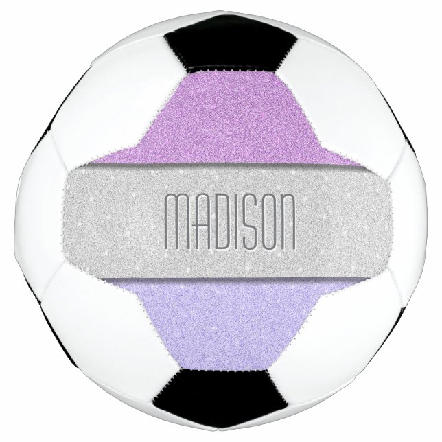 Custom Name Faux Glitter Bling Soccer Ball (Front)