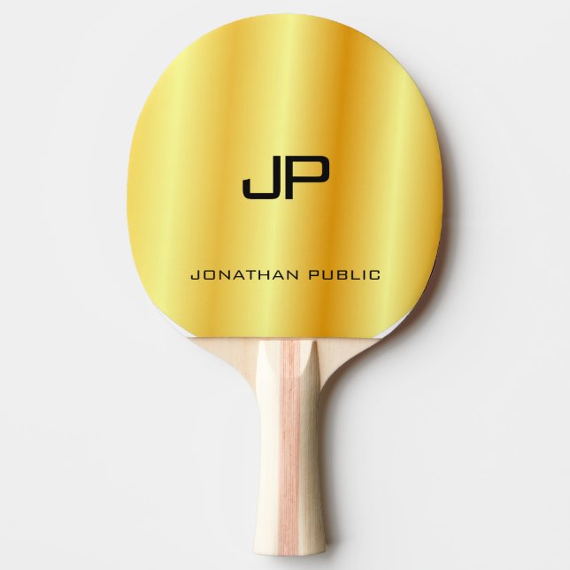Custom Name Faux Gold Metallic Look Monogram Ping Pong Paddle (Front)