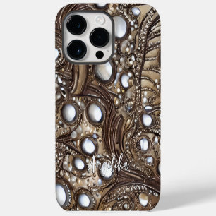 Custom Name Faux Leather Abstract Minimalist Case-Mate iPhone 14 Pro Max Case