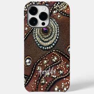 Custom Name Faux Leather Abstract Minimalist Case-Mate iPhone 14 Pro Max Case