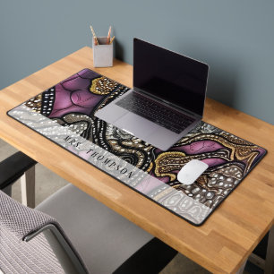 Custom Name Faux Leather Rhinestone Desk Mat