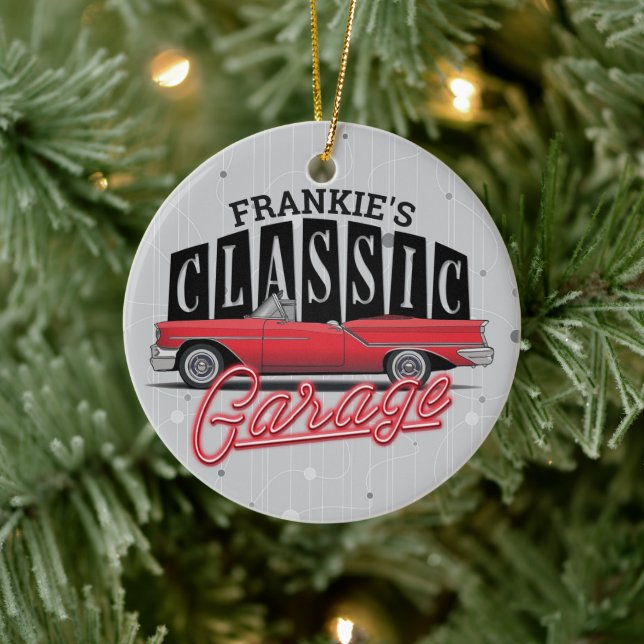 Custom NAME Faux Neon 1950's Classic Car Garage Ceramic Tree Decoration (Tree)