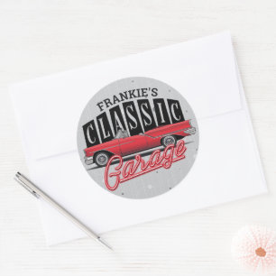 Custom NAME Faux Neon 1950's Classic Car Garage Classic Round Sticker
