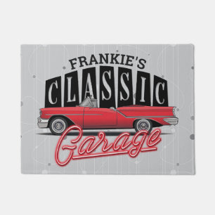 Custom NAME Faux Neon 1950's Classic Car Garage Doormat