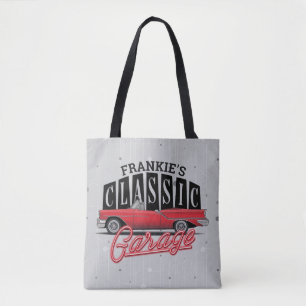 Custom NAME Faux Neon 1950's Classic Car Garage Tote Bag