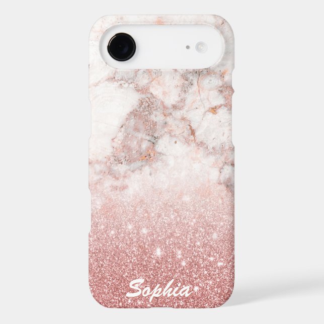 Custom Name Faux Rose Gold Glitter White Marble Case-Mate iPhone Case (Back)