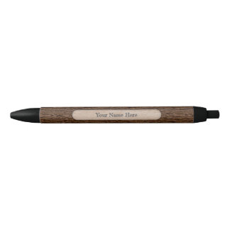Custom Name Faux Rustic Tree Bark Texture Black Ink Pen