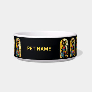 Custom Name Faux Stained Glass Cat Bowl