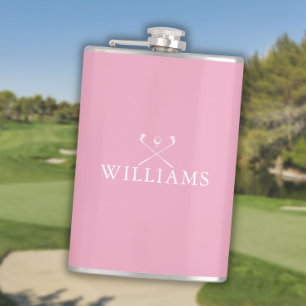 Custom Name Feminine Pink Golf Clubs Hip Flask