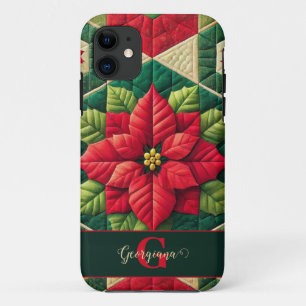 Custom Name Festive Floral Patchwork Poinsettia Case-Mate iPhone Case