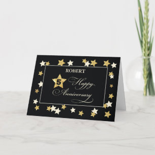 Custom Name Fifth Employee Anniversary Black Gold Card