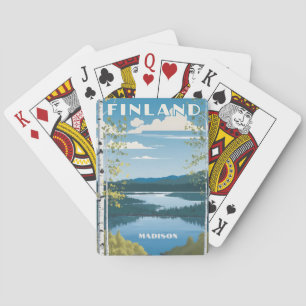 Custom Name Finland Nature Illustration Playing Cards
