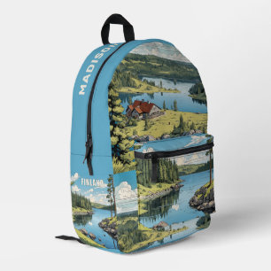 Custom Name Finland Nature Illustrations Printed Backpack