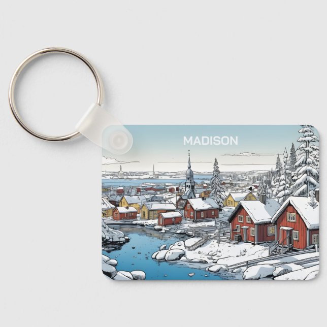 Custom Name Finland Winter Illustration Key Ring (Back)