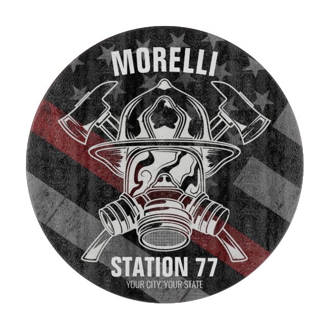 Custom NAME Firefighter Fire Department Station Cutting Board (Front)