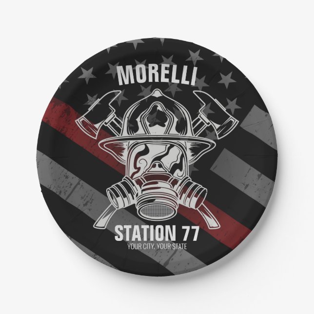 Custom NAME Firefighter Fire Department Station Paper Plate (Front)