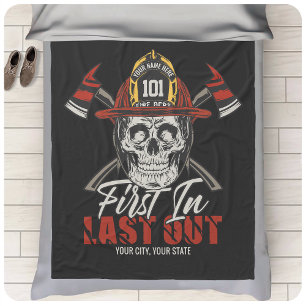 Custom NAME Firefighter First In Last Out Fireman  Fleece Blanket