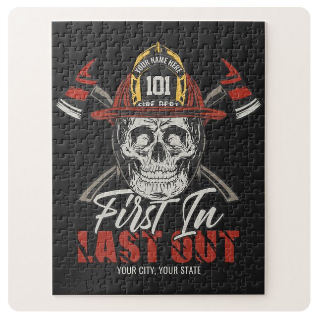 Custom NAME Firefighter First In Last Out Fireman  Jigsaw Puzzle (Creator Uploaded)