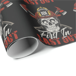 Custom NAME Firefighter First In Last Out Fireman  Wrapping Paper