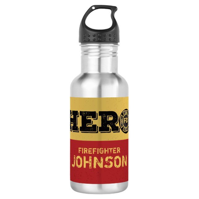 Custom Name, Firefighter Hero 532 Ml Water Bottle (Front)