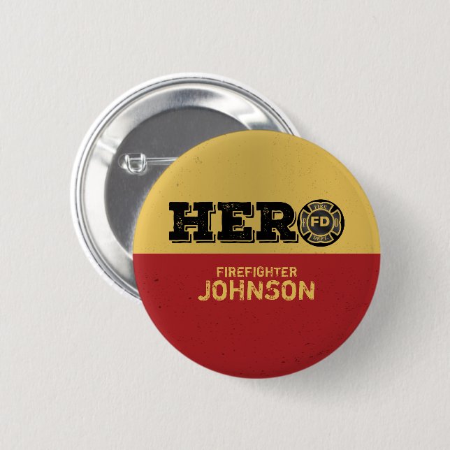 Custom Name, Firefighter Hero 6 Cm Round Badge (Front & Back)