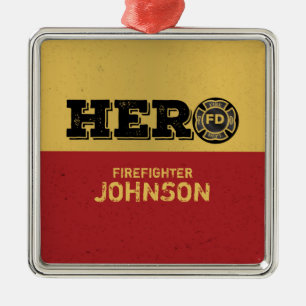Custom Name, Firefighter Hero Metal Tree Decoration