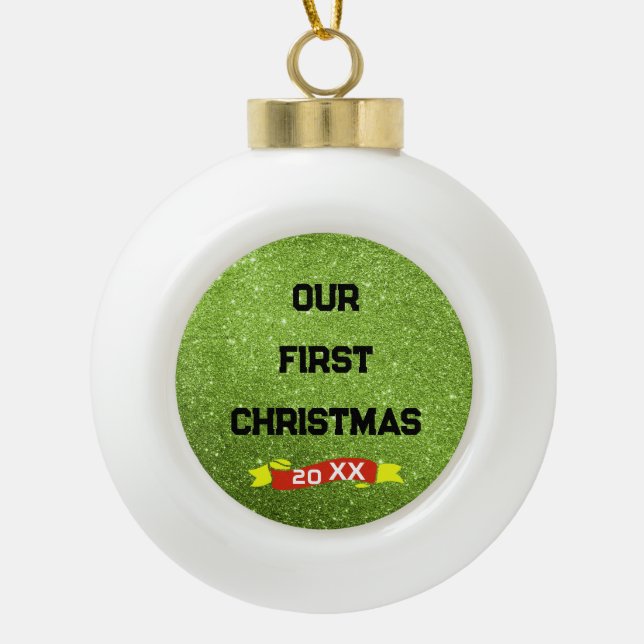 Custom Name First Christmas Ceramic Ball Christmas Ornament (Front)