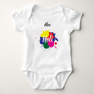 Custom Name First Happy Holi Festival Baby Bodysuit