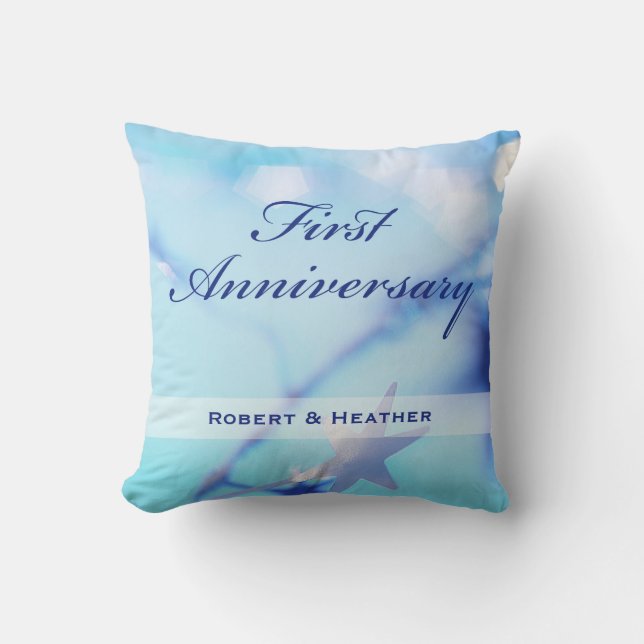 Custom Name, First Wedding Anniversary Sparkle Cushion (Front)