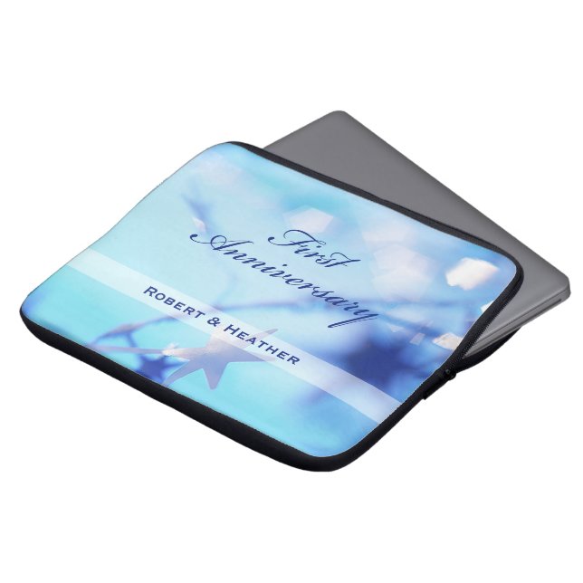 Custom Name, First Wedding Anniversary Sparkle Laptop Sleeve (Front Top)