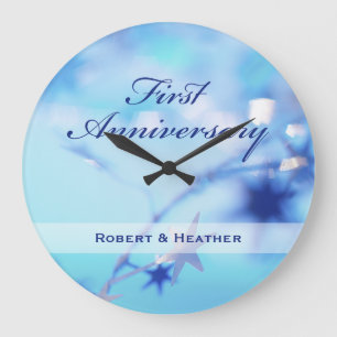 Custom Name, First Wedding Anniversary Sparkle Large Clock