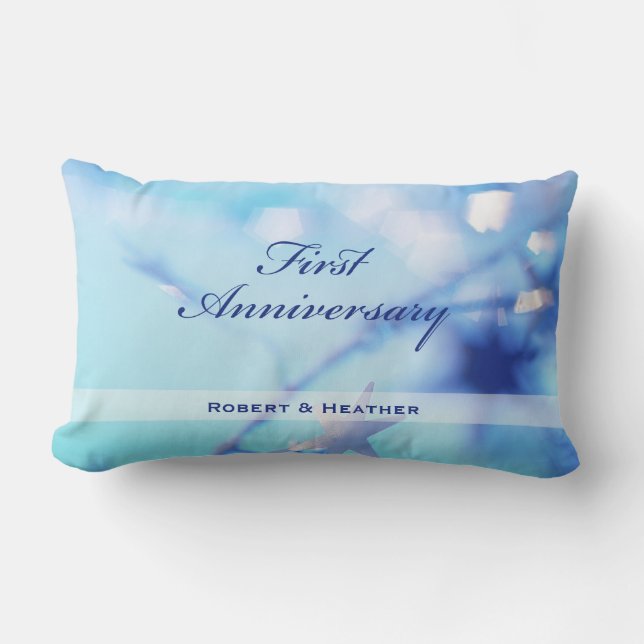 Custom Name, First Wedding Anniversary Sparkle Lumbar Cushion (Front)