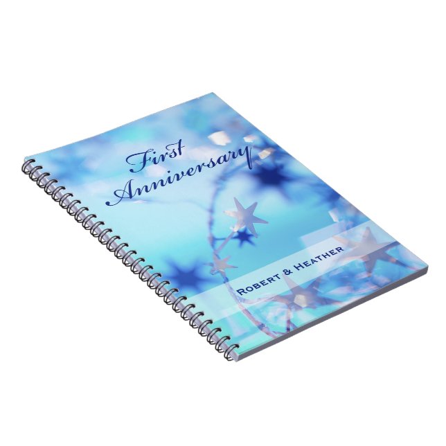 Custom Name, First Wedding Anniversary Sparkle Spiral Notebook (Right Side)