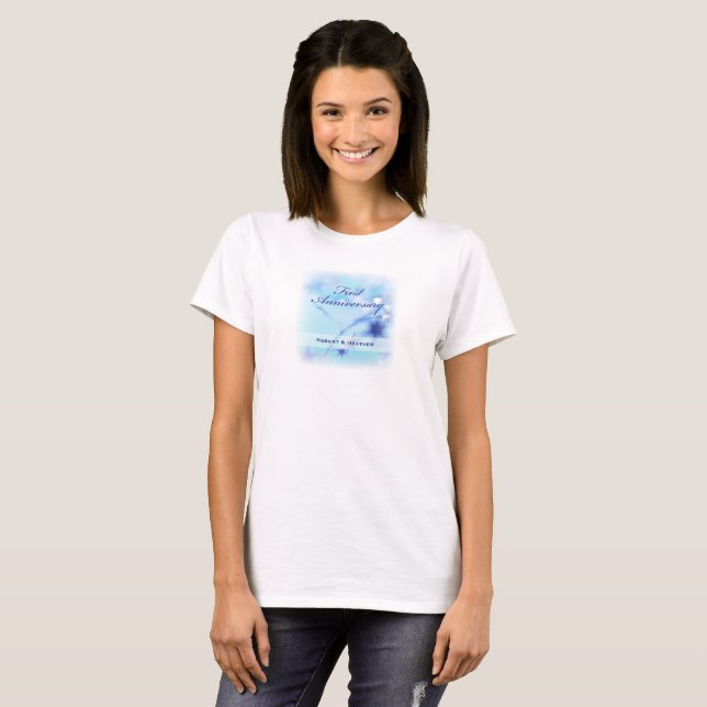 Custom Name, First Wedding Anniversary Sparkle T-Shirt (Front Full)