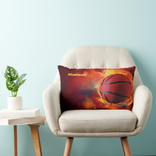 Custom Name Flaming Basketball Lumbar Cushion